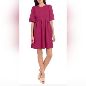Maggy London Puff Sleeve Knit Fit and Flare Dress Pink size 2 NWOT